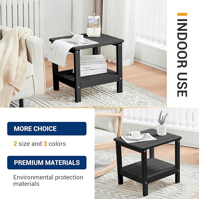 UDPATIO Outdoor Side Table for Patio, 2PCS 19 x 16 inches Adirondack Table Poolside Patio Table, HDPE End Table for Outside Backyard Pool Indoor Companion, 2 Tiers