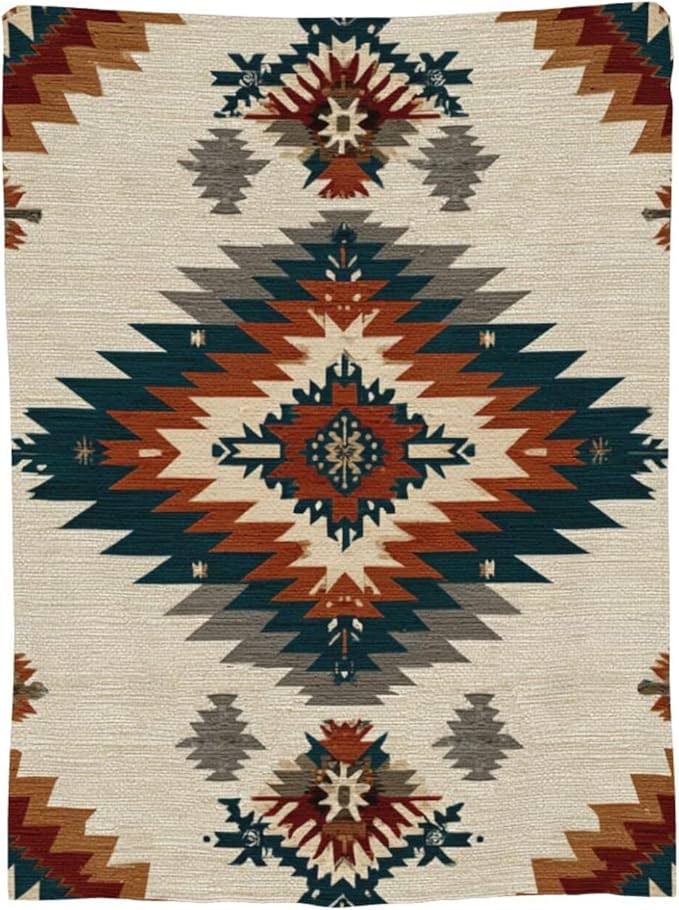 Boho Western Blanket Aztec Tribal Southwest Throw Blanket Southwestern Navajo Soft Cozy Fleece Fuzzy Stuffed Plush Flannel Gifts for Girls Women Boys Kids Adults 50''x60''