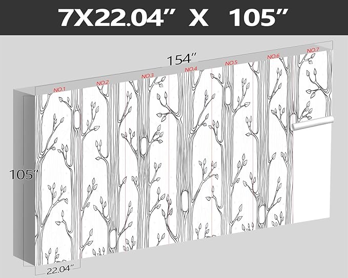 XMPMBM-Hand-Painted Cartoon Grey Tree Fabric Wallpaper Nursery Room Kids Bedroom Wall Mural-W 154" X H 105"(112 Square Foot)