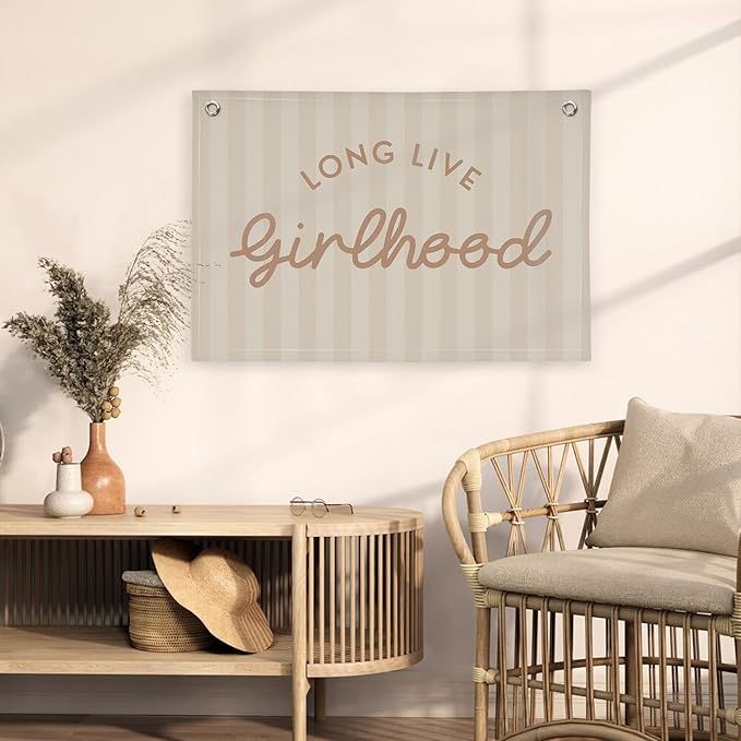 Girls Room Decor Long Live Girlhood Linen Banner Hanging Flag Vintage Pink Banner for Nursery Playroom Wall Decor for Kids Bedroom Dorm Toddler Decorations Trendy Room Decor 30x20 In (Girlhood)