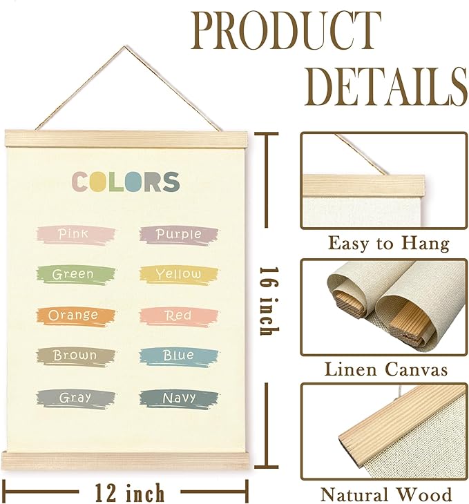 CGBHW Boho Educational Poster Hanger Frame Set of 2, Color Count to 100 Number Learning Posters Wall Art Hanging Decor for Classroom Nursery Kids Room Playroom Preschool,12x16Inch