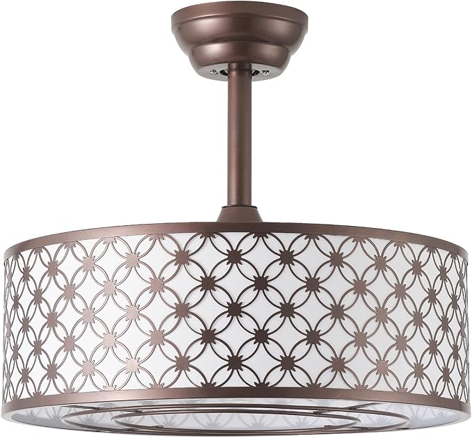 Brown Fandelier Ceiling Fan with Light, 20" Caged Brown Chandelier Ceiling Fans with Lights Remote Control, Fabric Mid-Century Modern with 6 Speeds for Bedroom, Nursery, Living Room.