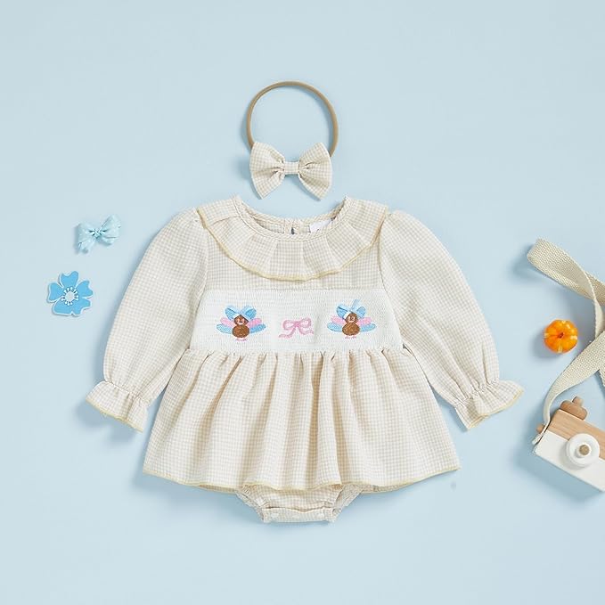Giraropa Baby Girl Fall Winter Clothes Long Sleeve Romper Dress + Socks + Headband Newborn Infant Cute Casual Outfits
