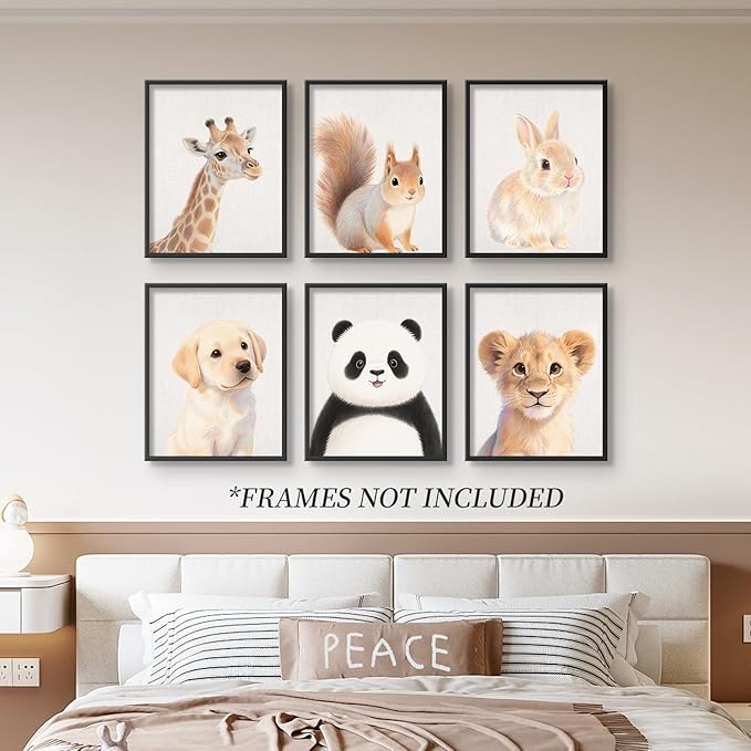 VOLIX Set of 6 Wall Art Unframed Jungle Animal Wall Hanging Decor for Kids Room, Nursery, Safari Themed Birthday Party, 8" x 10"