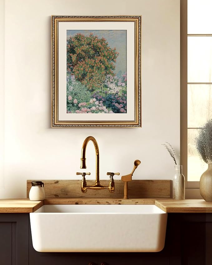 ARPEOTCY Vintage Gold Framed Large Wall Art, Nature Flower Garden Retro Painting, Canvas Prints with Antique Frame, Victorian Wall Picture Decor for Living Room Gallery Bedroom, 16x20 inch