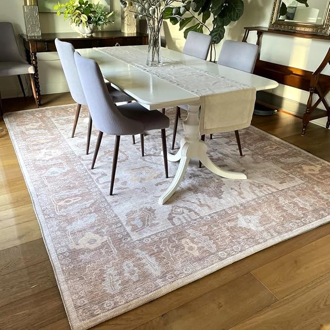 Fame Rugs Brown Modern Oushak Rug 6x9, Vintage Turkish Colorful Oriental Antique Inspired Washable Large Area Rugs, Luxury Living Room Bedroom (383BB, 6' x 9')