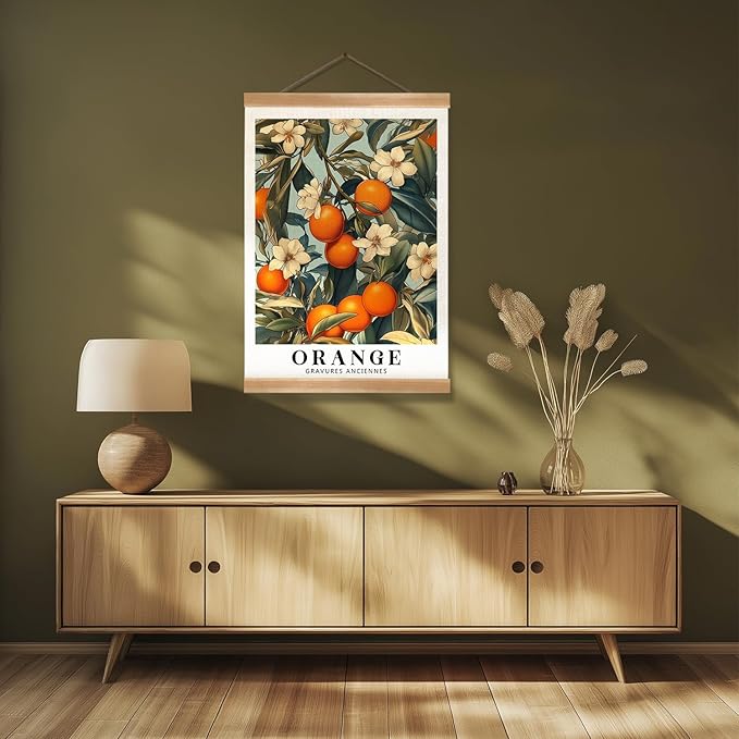 ZTGDA Farmhouse Orange Wall Art,Vintage Botanical Fruit Poster, French Style Citrus Wall Decor, Linen Canvas Hanging Poster for Kitchen, Dining Room, or Cafe Decor(Orange)