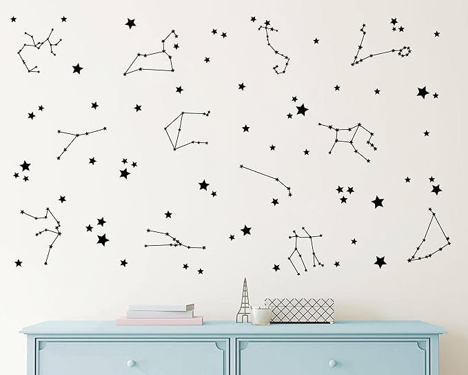 Constellation Wall Decals - Stars Wall Stickers for Nursery, Boys Bedroom, Kids Room - Vinyl Wall Decor Y85 (Black)