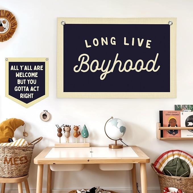 Lacama Long Live Boyhood Boys Room Decor, Boy Nursery Decor, Canvas Banner Wall Hanging Banner Flag Decor for Nursery Playroom Toddler Room, Boys Kids Rooms Decor, 30x20 Inch