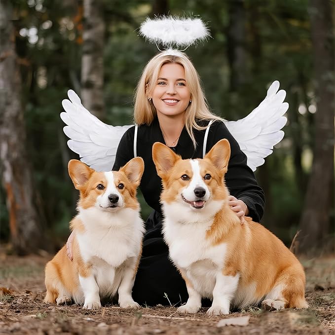 Angel Wings, Feather Angel Wings and Halo, Angel Wings Costume for Adult Kids Women Girls Halloween