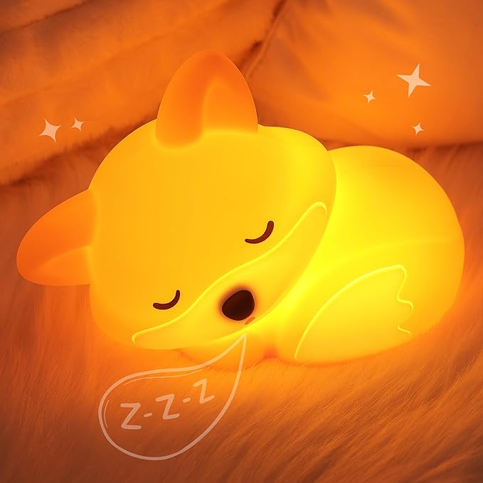 Fox Night Light, Cute Silicone Lamp with Dimmable 20 Mins Timer, Squishy Animal Nightlight Kids Bedside Decoration Light, Christmas White Elephant Gifts Idea for Baby Girl Boy Friend