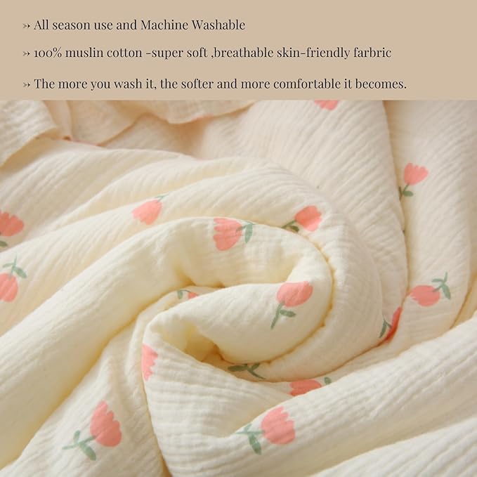 100% Cotton Muslin Crib Comforter/Quilt,Ultra Soft Cozy Reversible Baby Blanket,All Season Toddler Blankets for Boys and Girls, Machine Washable,41"x48"