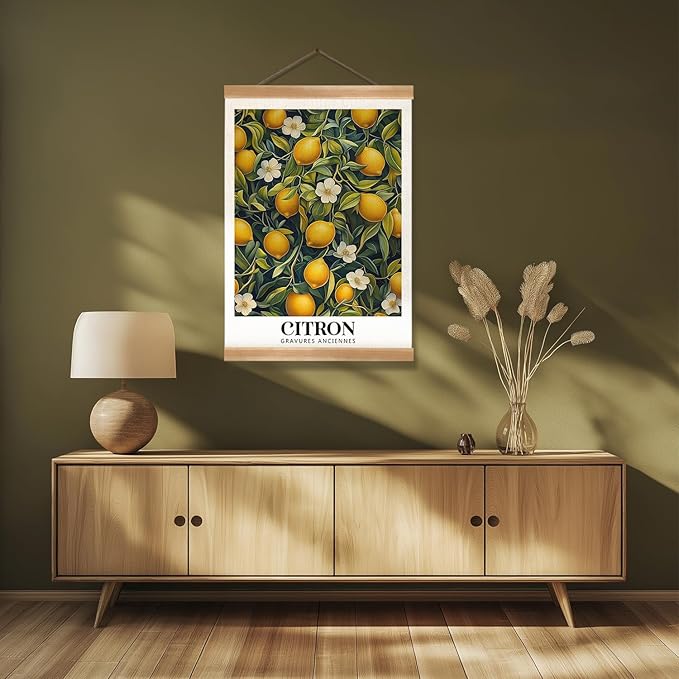 ZTGDA Farmhouse Citron Lemon Wall Art,Vintage Botanical Fruit Poster, French Style Canvas Print with Yellow Lemons, Linen Hanging Poster for Kitchen or Dining Room Decor 12x16In (Yellow-Lemon)