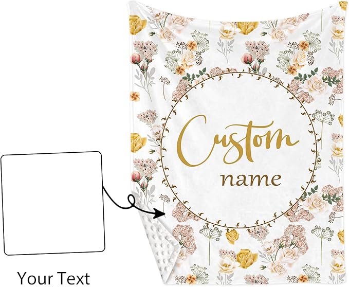 Custom Baby Crib Bedding Set,Personalized Name Pink Flowers Theme Nursery Bed Set 4 Piece,Baby Blanket Fitted Sheet Nursery Rug Wall Art Set,Custom Room Decor Idea Gift for Newborns Boys Girls