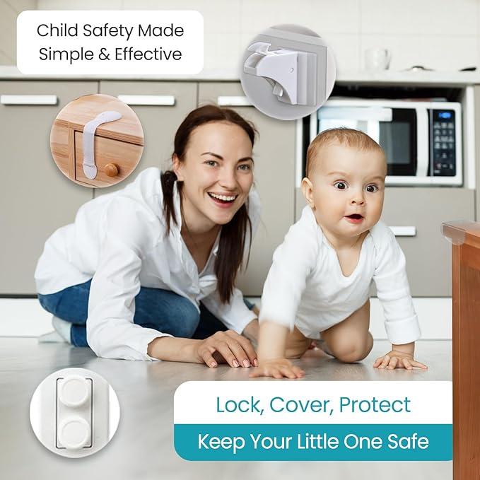 48-Pack Baby Proofing Kit, Child Safety Locks for Cabinet & Drawer, Outlet Covers, U-Shaped Locks & Door Knob Safety Covers, Complete Baby Protection for Home, Kitchen & Bathroom