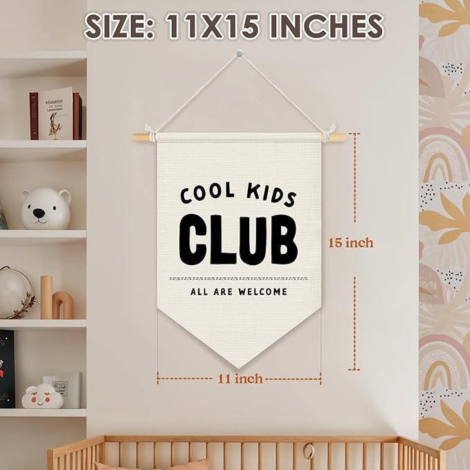 Wheatwin Playroom Decor, Cool Kids Club Pennant Flag Banner, Play Room Wall Decor for Boys Girls Toddler Nursery Bedroom 15x11 Inch