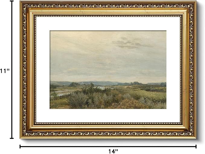 ARPEOTCY Vintage Gold Framed Wall Art, Nature Trees Landscape Rivers Retro Paintings, Canvas Prints with Antique Frame, Victorian Wall Pictures Decor for Living Room Gallery 11x14 inch