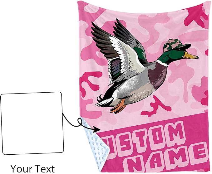 Personalized Baby Blanket with Name – Woodland Duck Theme Pink Soft Receiving Blanket for Newborn Girls, Custom, Cozy Nursery Decor for Toddlers