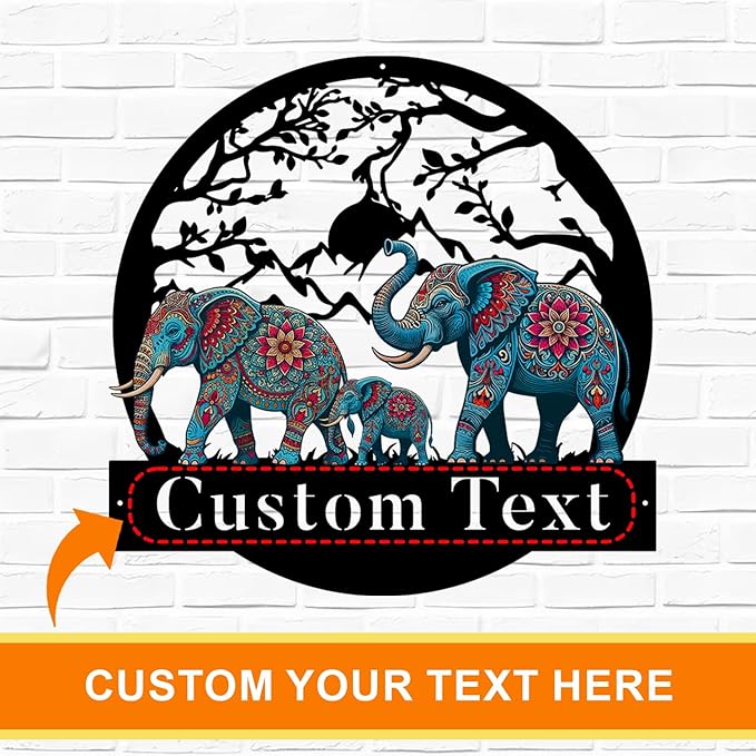 Personalized Family/Last Name Signs, Metal Signs Customized, Elephant Wall Art for Living Room/Office/Hallway/Entryway/Porch Decor, Personalize New Home Gift for Couples