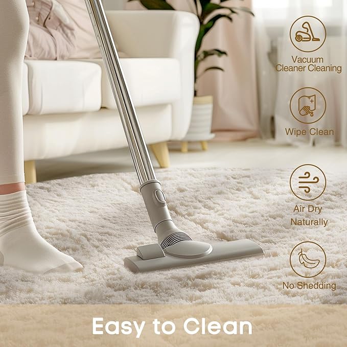 Ophanie Round Rugs 5Ft Ivory Circle Area Rug, Aesthetic Room Decor, Christmas Nursery Bedroom Carpet, Fluffy Fuzzy Plush Soft Shaggy Cream Living Room Rugs for Kids Home