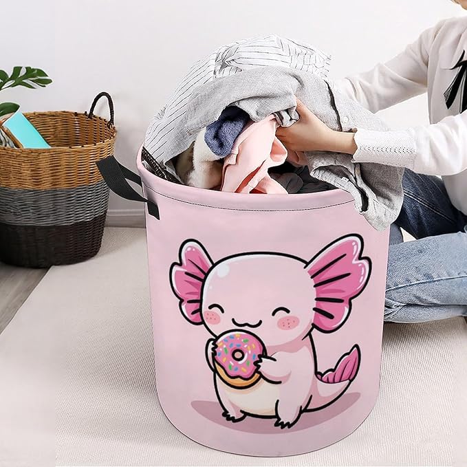 Pink Axolotl Laundry Basket Axolotl Room Decor Donut Laundry Hamper Clothes Hamper Toy Storage Bin for Bedroom Bathroom