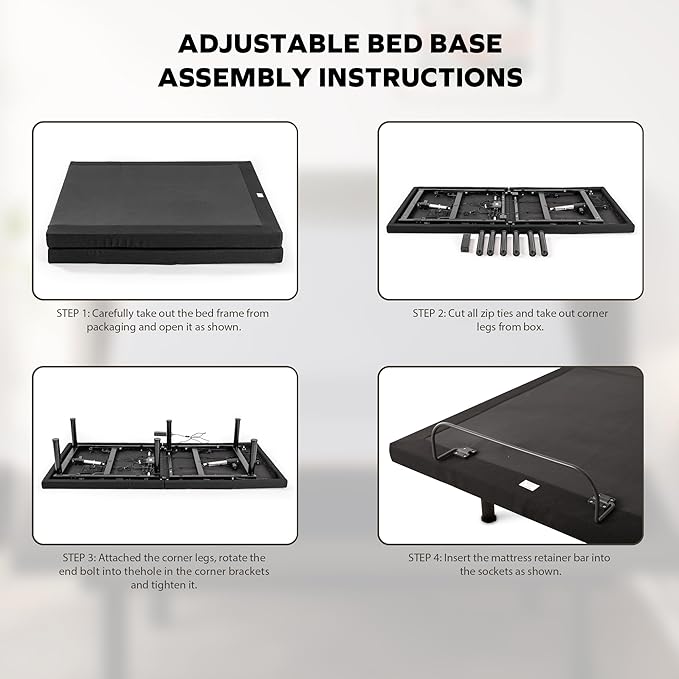 EGOHOME Adjustable Bed Frame Full and 12" Memory Foam Mattress, Independent Head and Foot Incline Electric Bed with Massage, Wireless Remote, Zero Gravity, USB Ports, Adjustable Legs, No Headboard