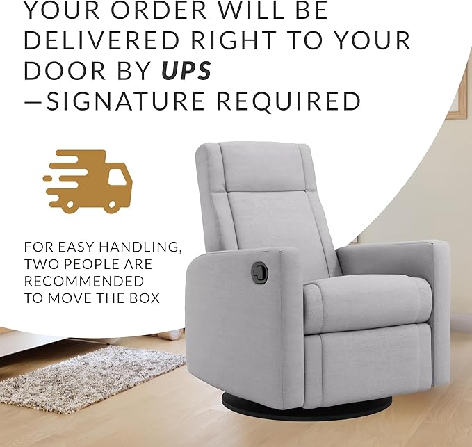 Jaymar Nelly Modern Nursery Glider Recliner Chair – Cozy Nursing Chair with 360° Swivel for New Parents, Gentle Motion, Compact Design, Lumbar Support – Made in Canada (Dove Grey/Como Fabric)