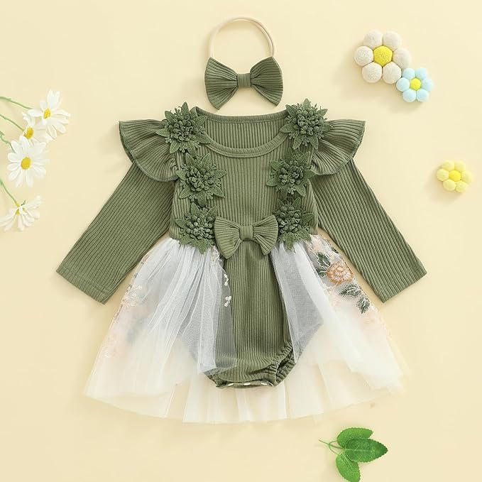 Giraropa Baby Girl Fall Winter Clothes Long Sleeve Romper Dress + Socks + Headband Newborn Infant Cute Casual Outfits
