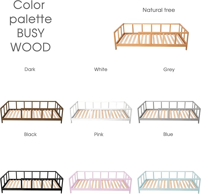 BUSY WOOD Toddler Floor Bed Twin - Montessori Bed for Toddlers - Montessori Floor Bed Toddler - Twin Bed Rails for Toddlers - Scandinavian Bed Frame - Toddler Bed Frame (Model 10 with Legs and Slats)