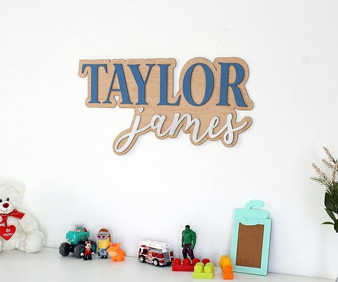 Large Wood Nursery Sign | Nursery name sign for Kids | Custom Wood Name Sign | 3D Wood Baby Name Sign (Blue)