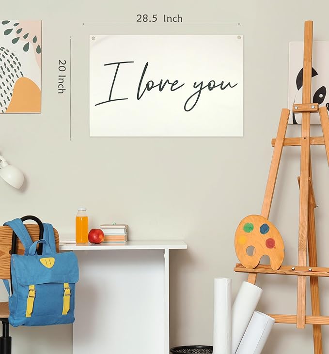I love You Rectangular Canvas Banner-Boho Flag Wall Decor for Boy Girl Kids Friends,Nursery Babyroom Above Crib Bedroom Living Room Office-Baby Growth Stuff-Baby Shower Birthday Christmas Gift