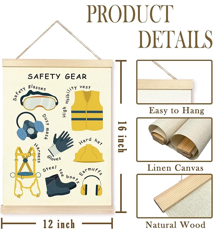 CGBHW Educational Safety Gear Tools Poster Hanger Frame Set of 2, xxxx Posters Wall Art Hanging Decor for Classroom Nursery Kids Room Playroom Preschool,12x16Inch