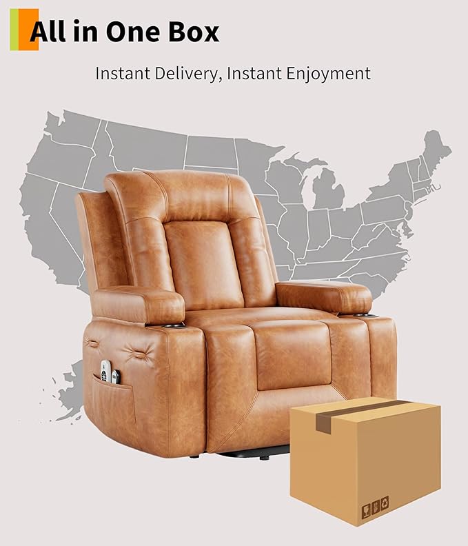 GarveeHome Power Recliner Chair - Heat and Massage, Adjustable Electric Recliner Ergonomic PU Leather Single Sofa, Tall Back, Padded Seat, Lazy Chair for Living Room