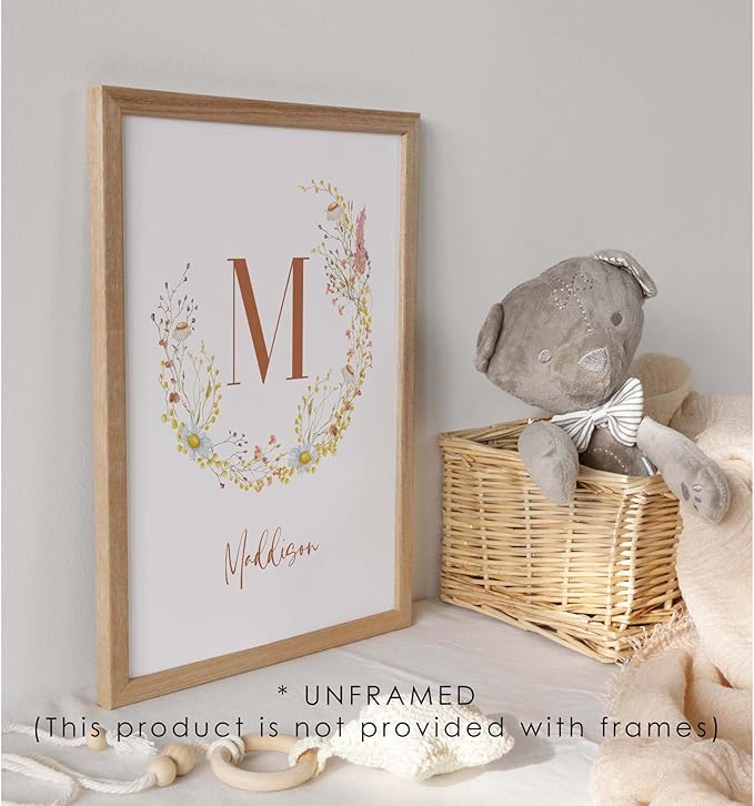 Personalized Name Flower Nursery Wall Art Prints, Crib & Nursery dรฉcor, Newborn Baby Girl Gift Present, Floral Baby Girl Room Pictures, Poster For Baby And Kids (1 Print, Flower 5)