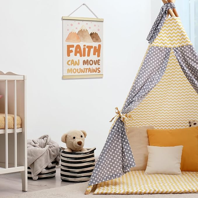 TRKAE Christian Canvas Poster Hanger Frame, Faith Can Move Mountains Wall Art for Kids, Positive Motivational Wall Decor for Classroom Nursery Preschool Bedroom -038