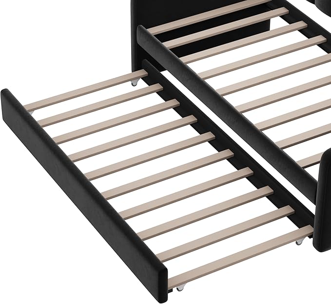 Bellemave Twin Size daybed Frame with Trundle for Adults, Kids, Girls, Teens, daybeds with Trundle for Living Room, Velvet, (Mattress not Included), Blcak
