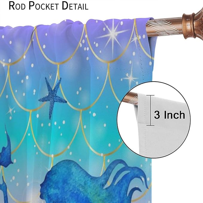 Mermaid Scale Curtains for Kids Girls Magic Gradient Mermaid Fish Scale Pattern Decoration Bedroom Nursery Curtains 72x63 Inch