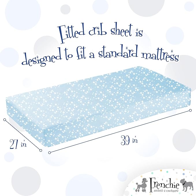 Frenchie Mini Couture Fitted Pack n Play Sheets,100% Cotton Standard Mattress, Blue Stars, 27 x 39in, 2-Pack