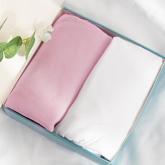 Bassinet Sheets Fit for Rectangle, Hourglass or Oval Bassinet Mattress, Universal Fitted Sheet Set for Various Bassinet Mattress Pad, 2 Pack, Ultra Soft Microfiber Sheets, White & Pink