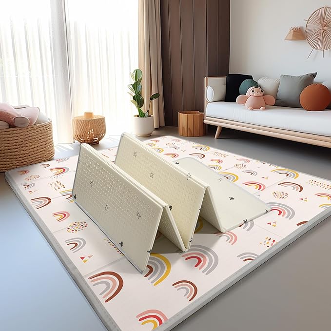 Baby Play Mat,79"X71"Extra Large Play Mat,Non-Toxic Tummy Time,Baby Play Mats for Floor,Waterproof,Baby Crawling Mat,Soft Foam Mat for Babies and Toddlers,Reversible & Portable Star and Rainbow