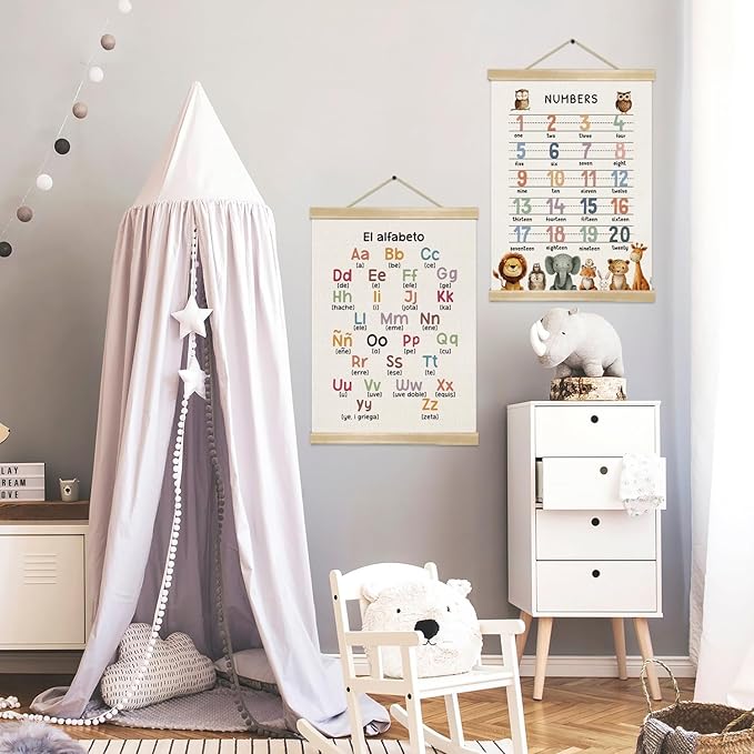 1–20 Number Chart and Alphabet Poster Set of 2,Education Linen Canvas Wall Art – 1-20 Educational Homeschool,Preschool Poster for Kids’ Room, Nursery, or Playroom Wall Decor,14x18.5 Inches (ABC&123)