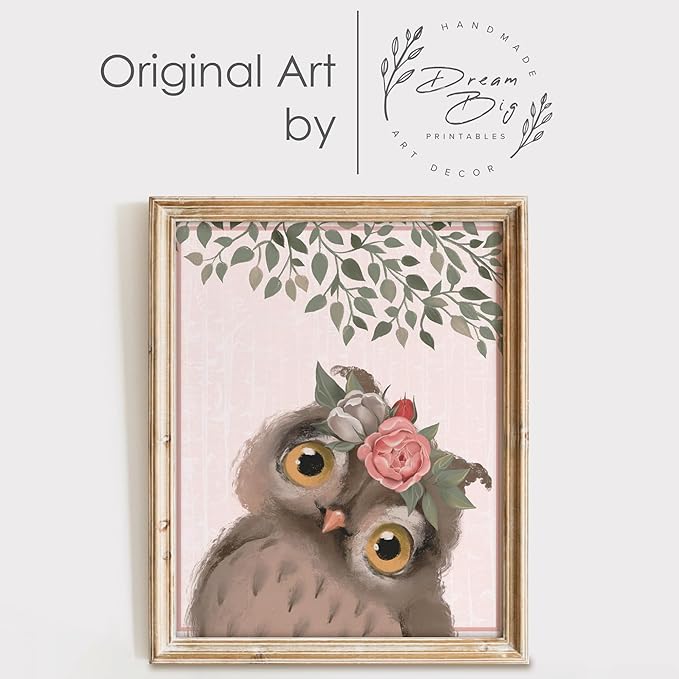 DREAM BIG PRINTABLES Woodland Animals Nursery Wall Art Prints (Set of 6) - Unframed - 8x10s | Set Includes Bear, Fox, Owl, Deer, Bunny Rabbit, and Raccoon wearing Floral Crowns