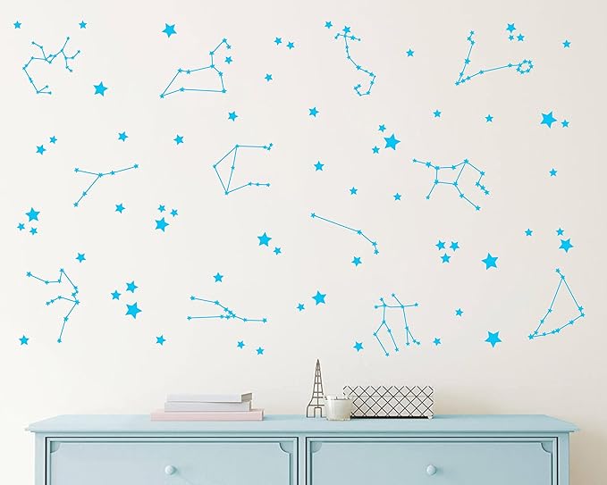 Constellation Wall Decals Stars Stickers for Nursery, Boys Bedroom, Kids Room - Vinyl Decor Y85 (Sky Blue)