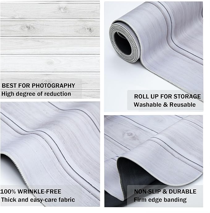 Kate Photography Floor Mats Vintage Wood Floor Backdrop Retro White Wooden Rubber Mats for Newborn Photography Props for Professional Photographers Studio 5x4ft