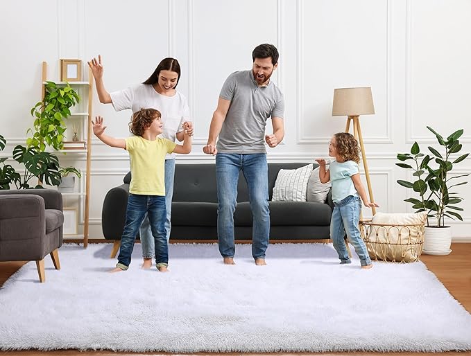 ONASAR White 8x10 Area Rugs for Living Room, Large Fluffy Shag Bedroom Rug, Washable Soft Plush Thick Shaggy Big Floor Carpet for Kids Boy and Girls Teen Dorm Nursery Indoor Home Decor Aesthetic