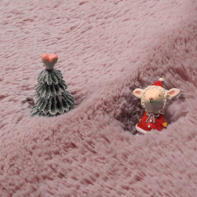 Blush Round Rug 6Ft for Bedroom, Fluffy Fuzzy Plush Circle Area Rugs for Baby Kids Room Decor Aesthetic, Shaggy Circular Carpet for Teen Girls Nursery Dorm Playroom, Cute Large Dusty Rose Mauve Rug