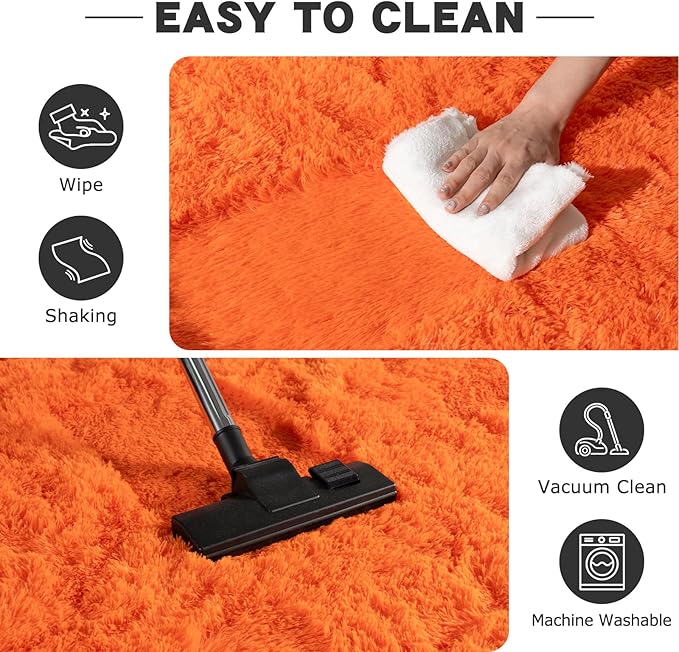 Round Orange Rug for Bedroom, 4 ft Circle Area Rugs for Living Room, Soft Fluffy Shag Carpet for Teen Girls Boys Nursery Room Dorm Home Decor Aesthetic