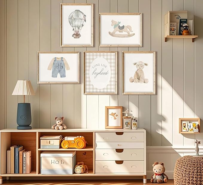 zxcvbn888 5Pcs Vintage Nursery Wall Art Vintage Blue Canvas Posters Bear Pictures Hot air balloon Toddler Art Prints Long Live Boyhood Wall Decor for Boy Nursery Baby Bedroom Kids Unframed