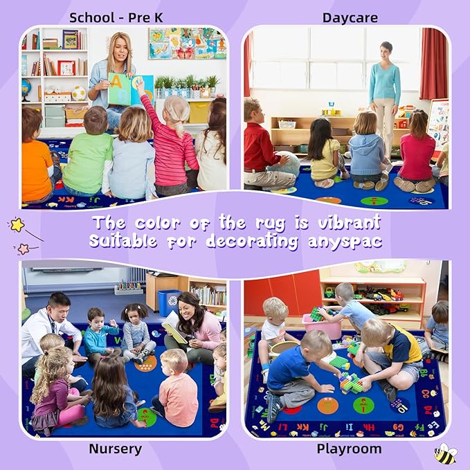 Classroom Rug, 6.56×9ft Large Capet Kids Rugs for Playroom Learning ABC Alphabet Numbers, Daycare Preschool Rugs for Elementary, Non-Slip Educational Area Rugs for School, Home