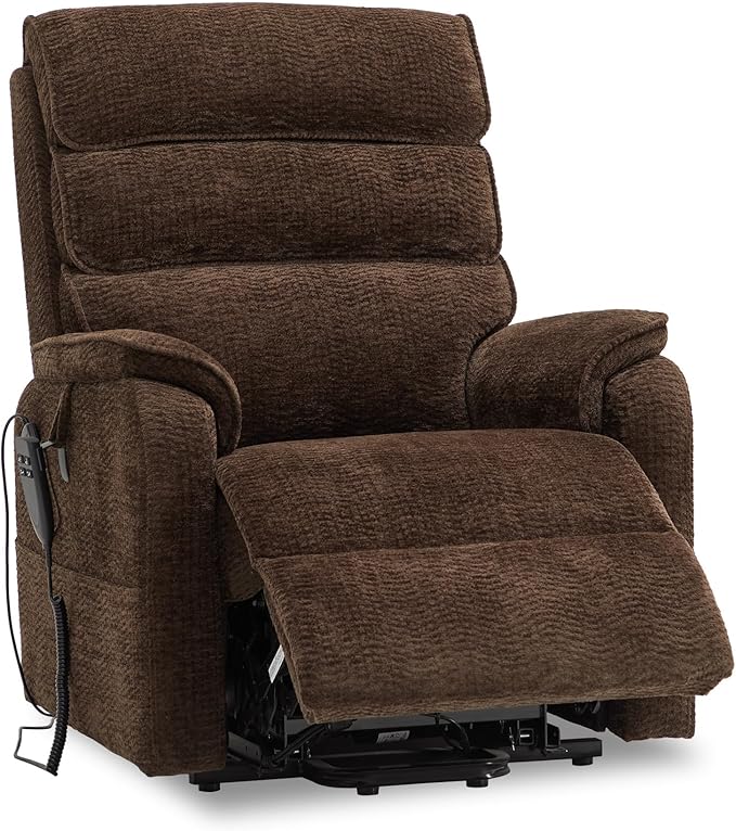 DYNOX 350 LBS Power Lift Recliner Chair for Elderly, Medium Size Dual Motor Lay Flat Infinite Positions Recliner with Heat & Massage(9188,Chenille,Brown)